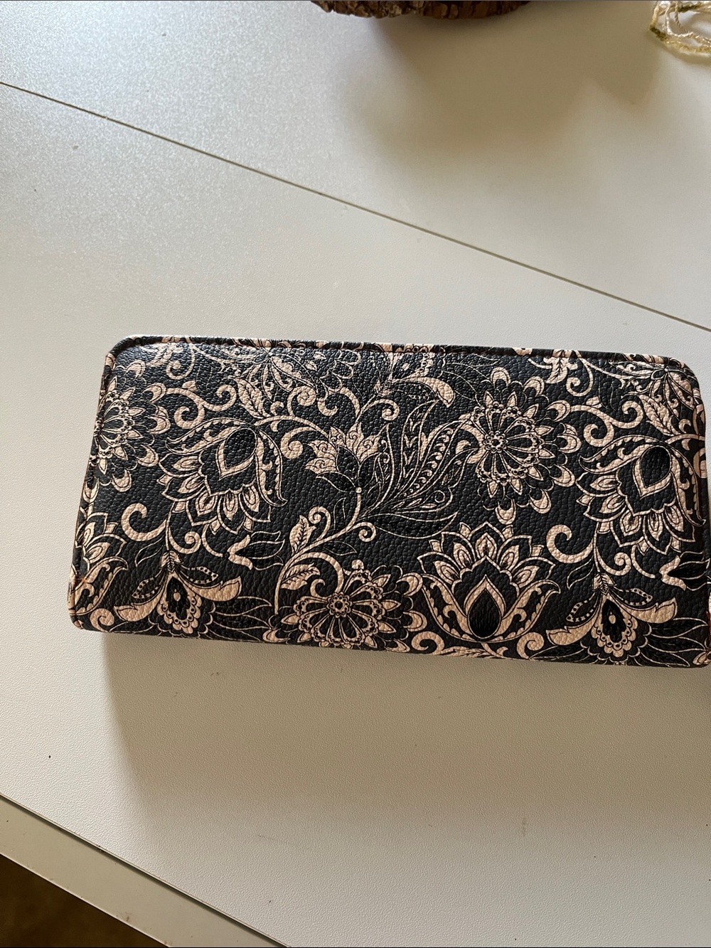 FRYE AND CO. Blue Floral Zip Wallet with Brown Trim - Picture 3 of 6